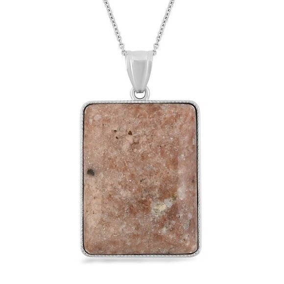 NEW Rectangle Shape Chili Jasper Pendant in Silvertone with Chain - Picture 1 of 3